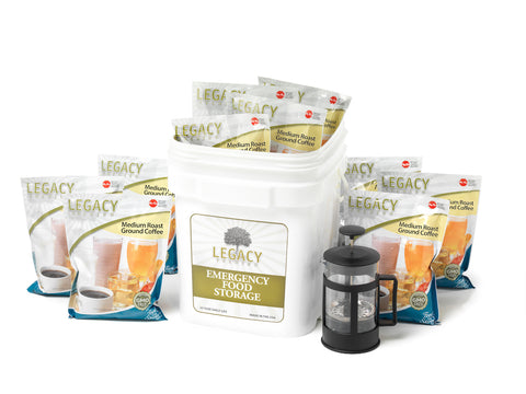 Legacy Premium Long Term Food Storage 350 Serving Coffee Bucket w/French Press